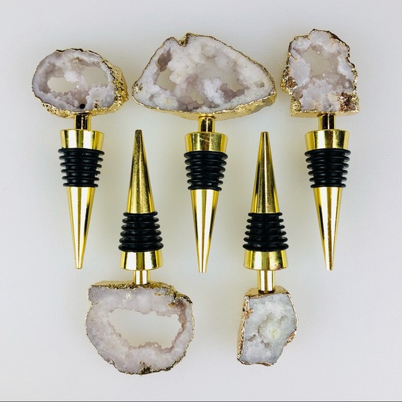 Clear Crystal Quartz Druzy Geode gold plated wine bottle stopper topper stone - Picture 3 of 13